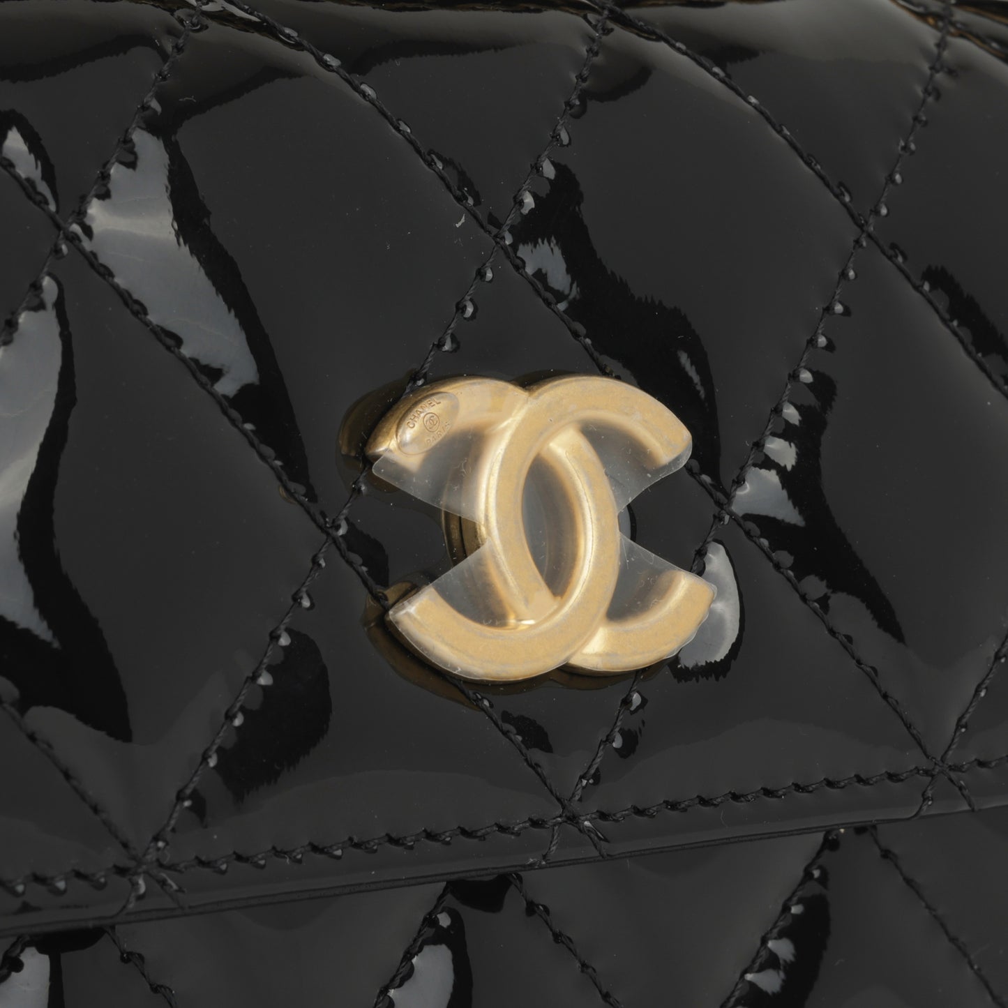Chanel Micro Top Handle Clutch On Chain - Black Patent Calfskin | Gold Hardware