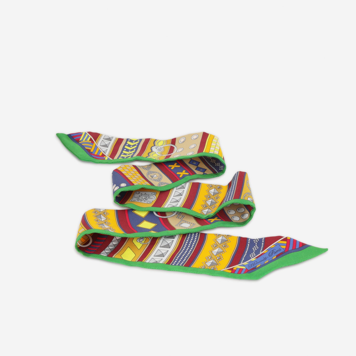 Hermès Twilly Colliers De Chiens - Vert / Bordeaux / Jaune / Marine Silk