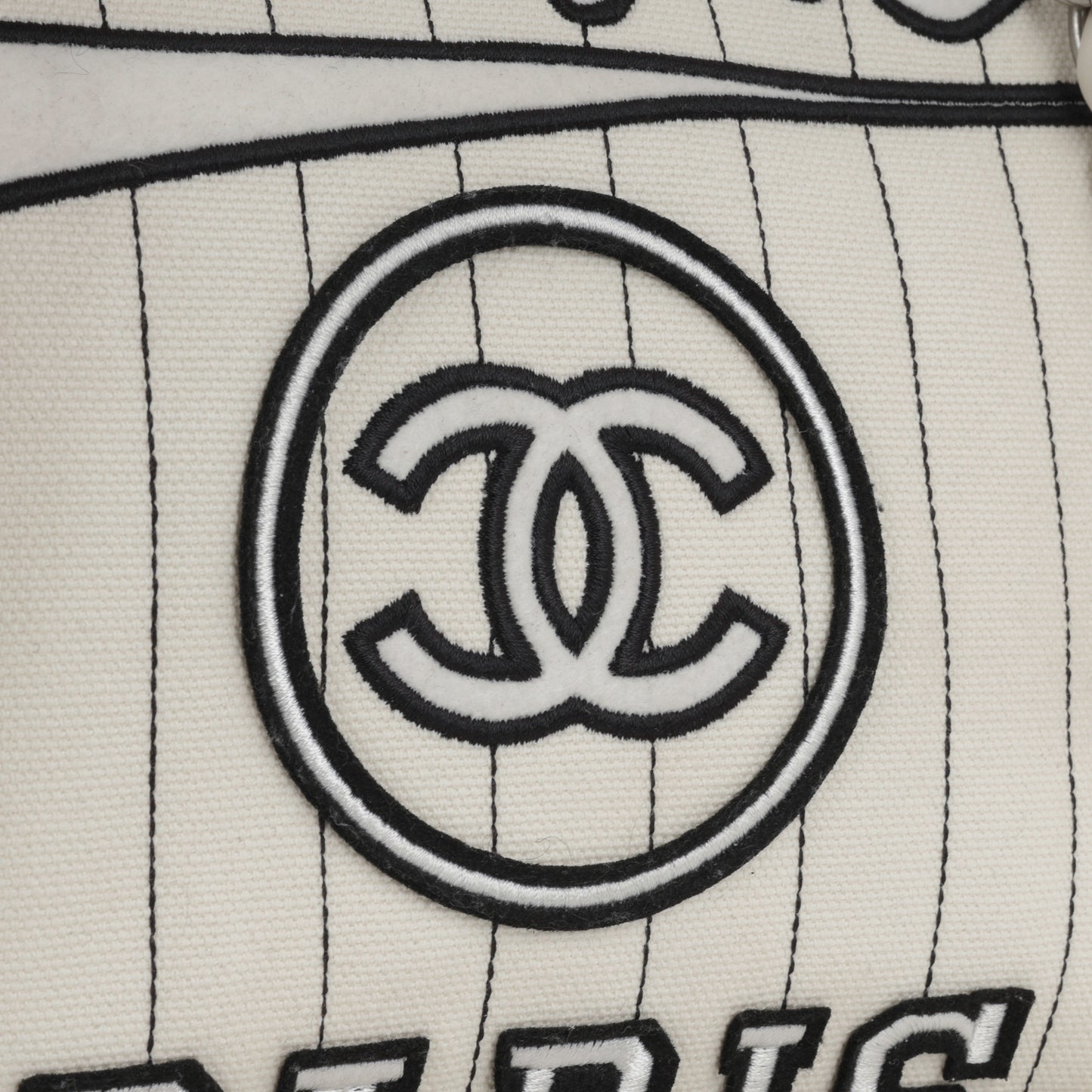 Chanel Large Deauville - White Canvas / Black Stripes | Silver Hardware