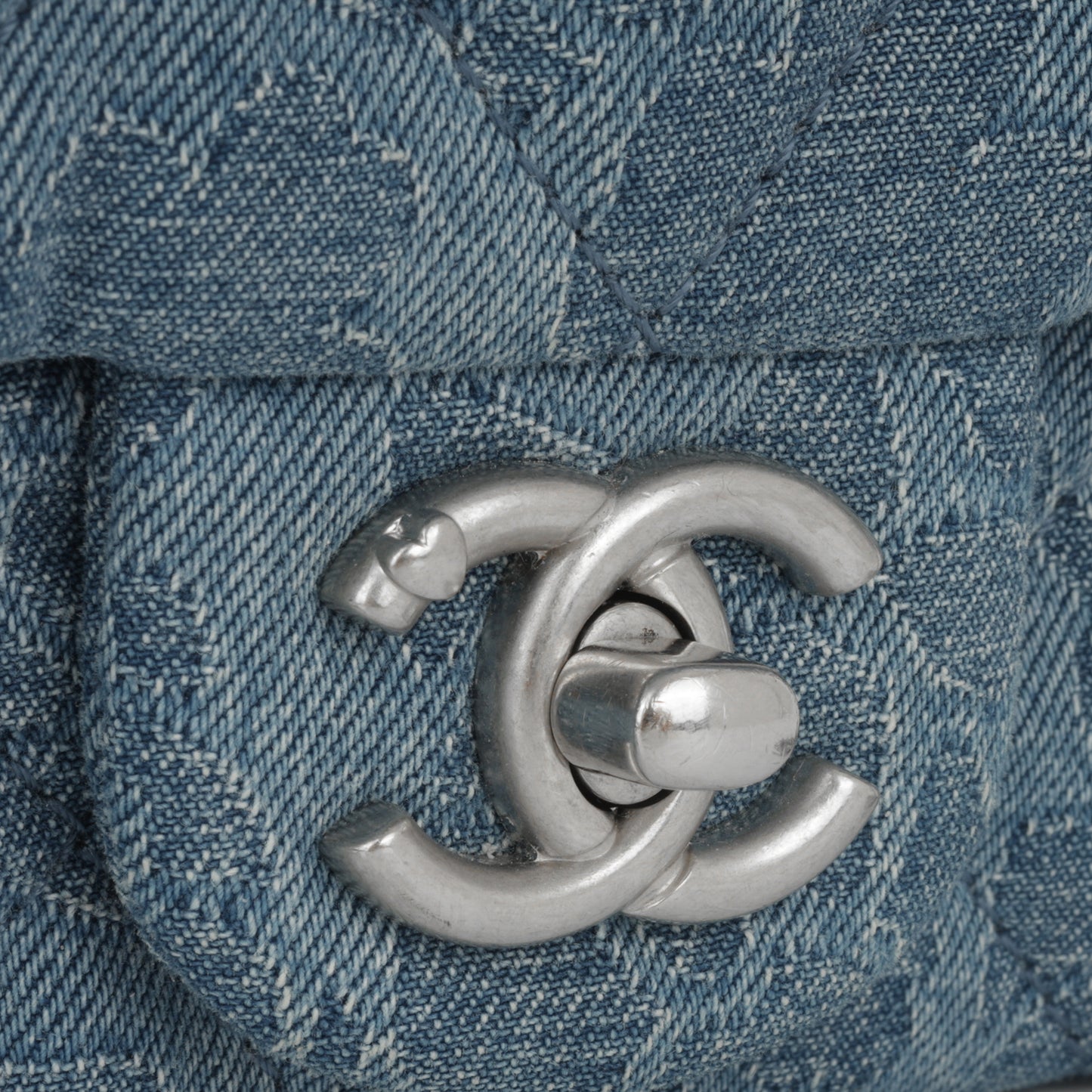Chanel Square Camellia Heart Crush - Blue Embroidered Denim | Silver Hardware