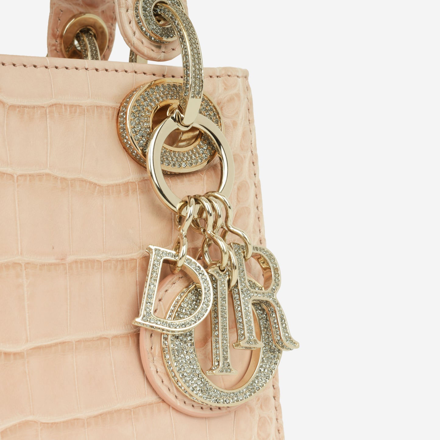 Dior Mini Lady Dior - Blush Pink Alligator | Champagne Gold Hardware with Diamond Beads