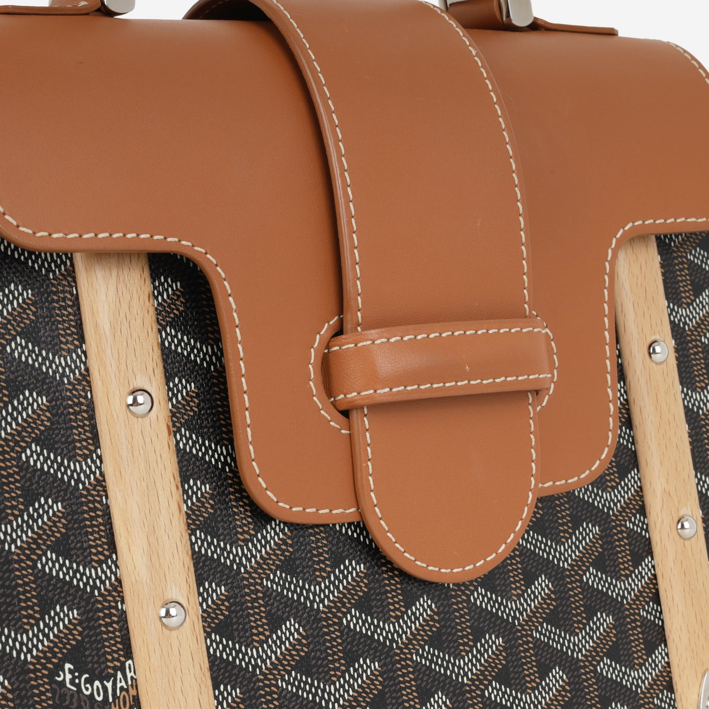 Goyard Saïgon Structuré PM Bag - Black Goyardine / Tan Calfskin | Palladium Hardware