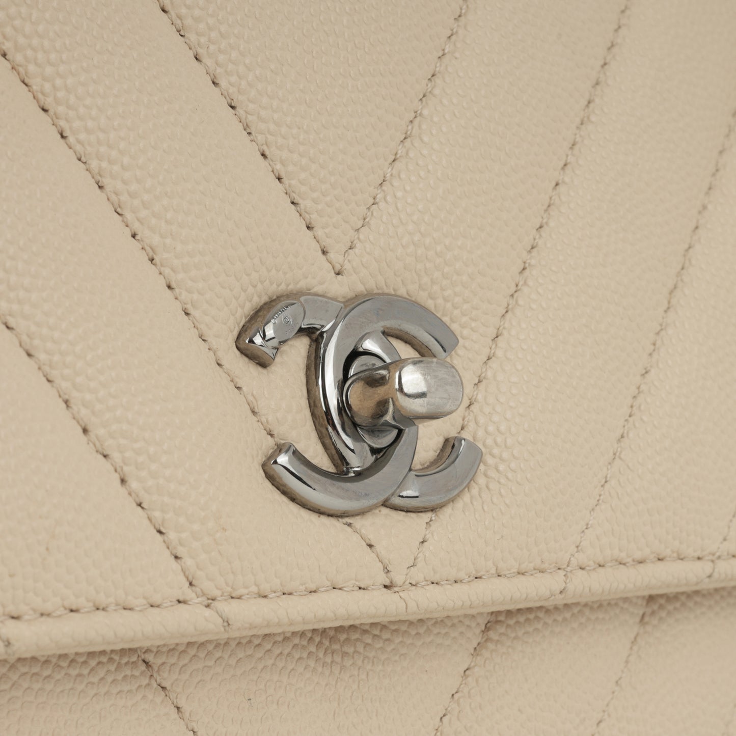 Chanel Small Coco Handle - Beige Chevron Caviar | Ruthenium Hardware