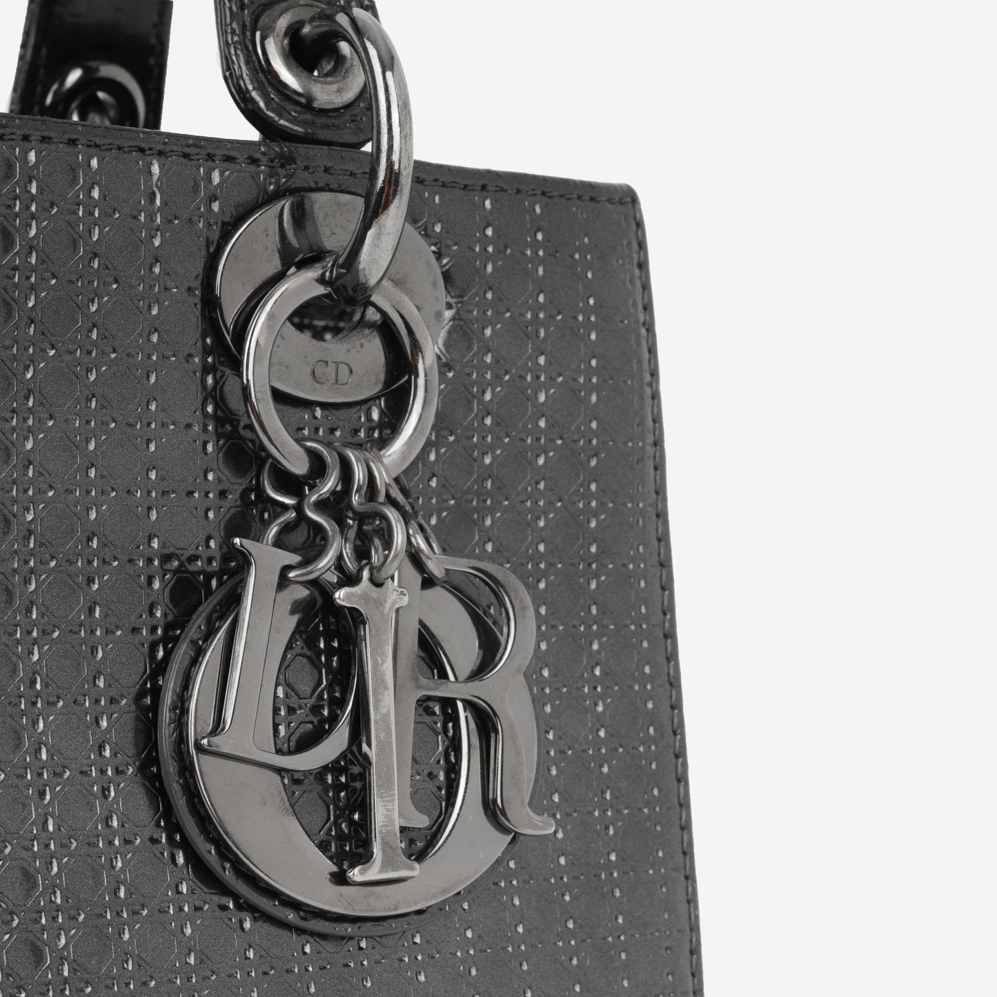 Dior Medium Lady Dior - Dark Grey Metallic Microcannage | Ruthenium Hardware