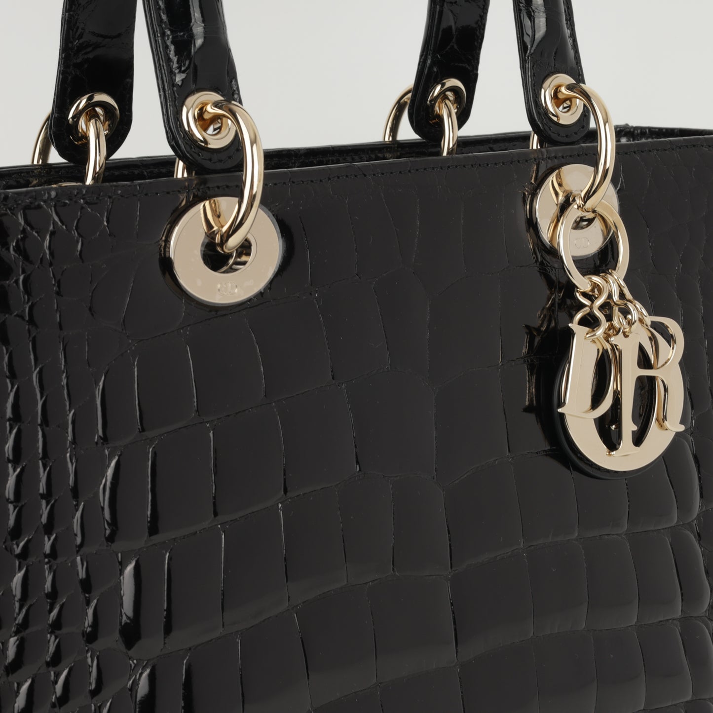 Dior Large Lady Dior - Black Shiny Alligator | Champagne Gold Hardware