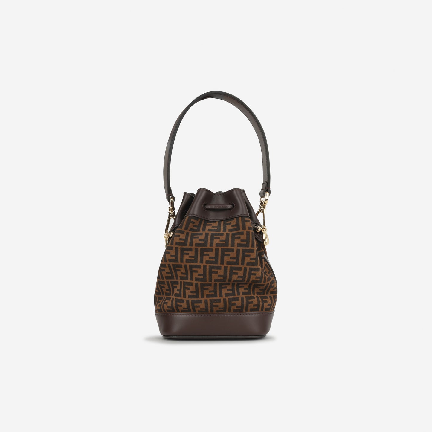 Fendi Mini Mon Tresor Bucket Bag - FF Canvas/Brown Calfskin | Gold Hardware