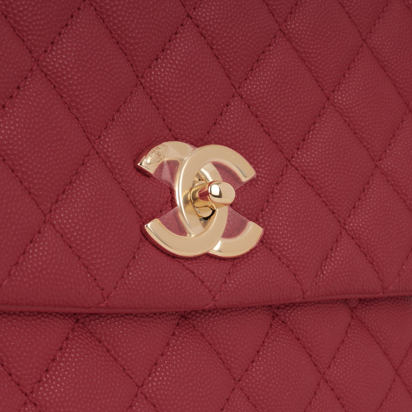 Chanel Medium Coco Handle - Raspberry Caviar | Champagne Gold Hardware