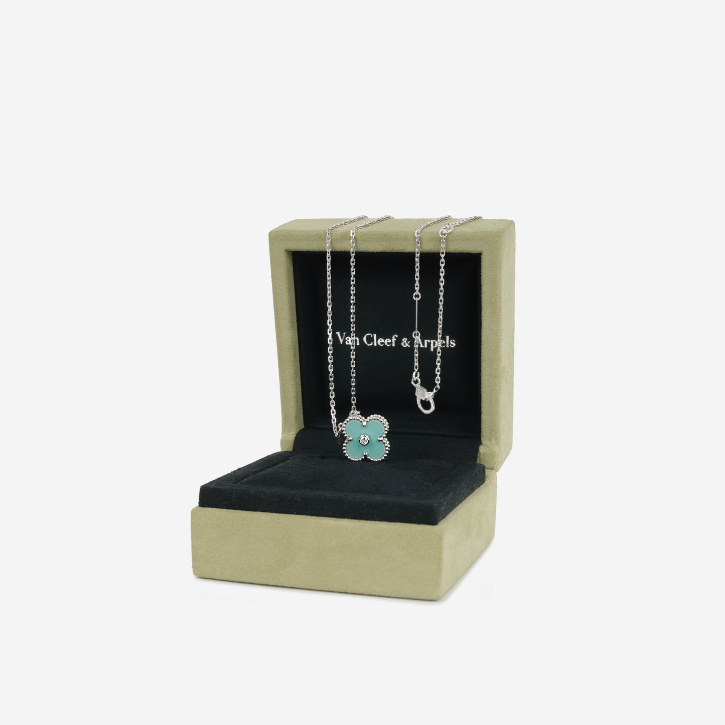 Van Cleef Vintage Alhambra Pendant - Blue Celadon Sévres Porcelain / Diamond / White Gold