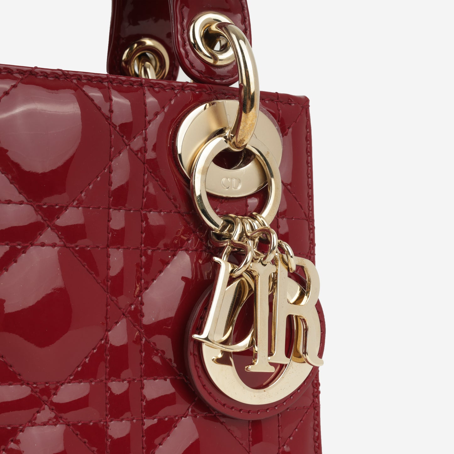 Dior Mini Lady Dior - Cherry Red Patent | Champagne Gold Hardware