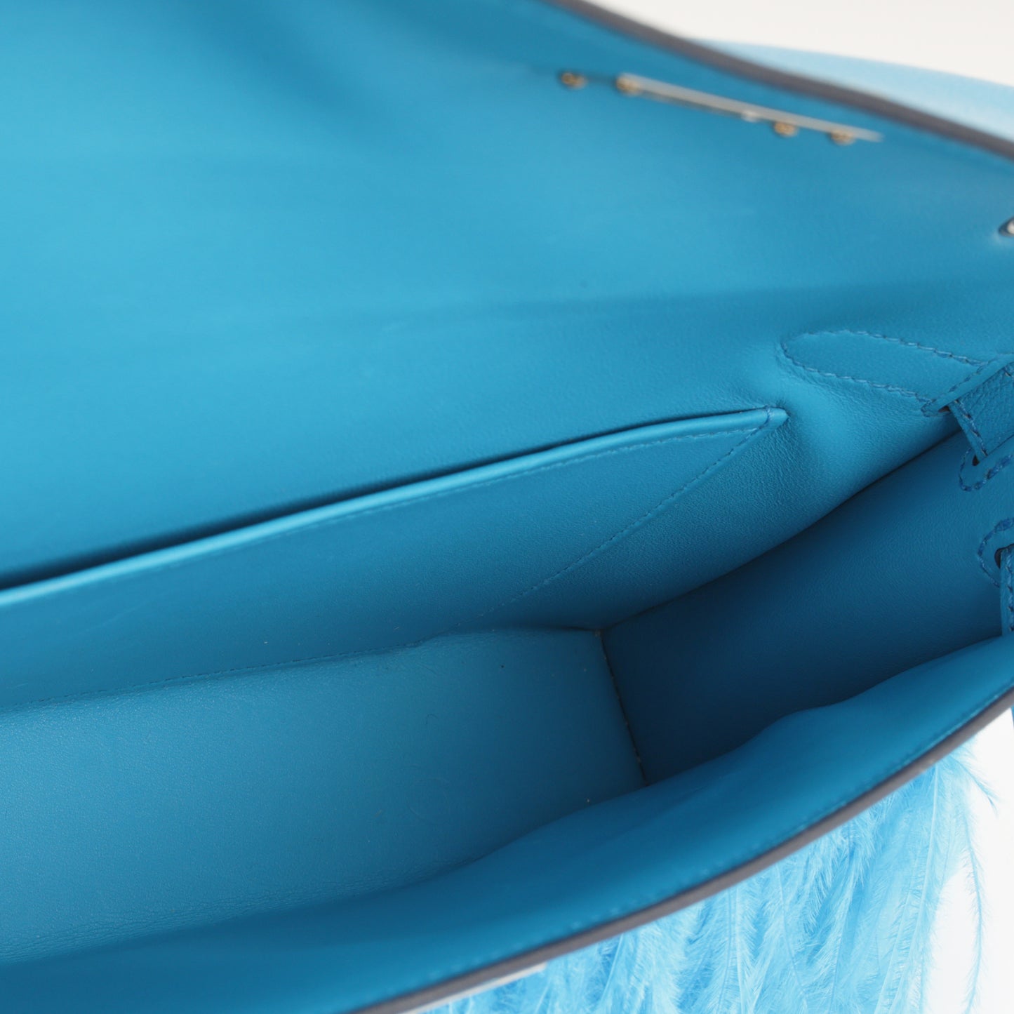 Hermès Kelly Elan Foile - Bleu Frida Chevre Chamkila / Plumes D'Autruche | Palladium Hardware - Bagista