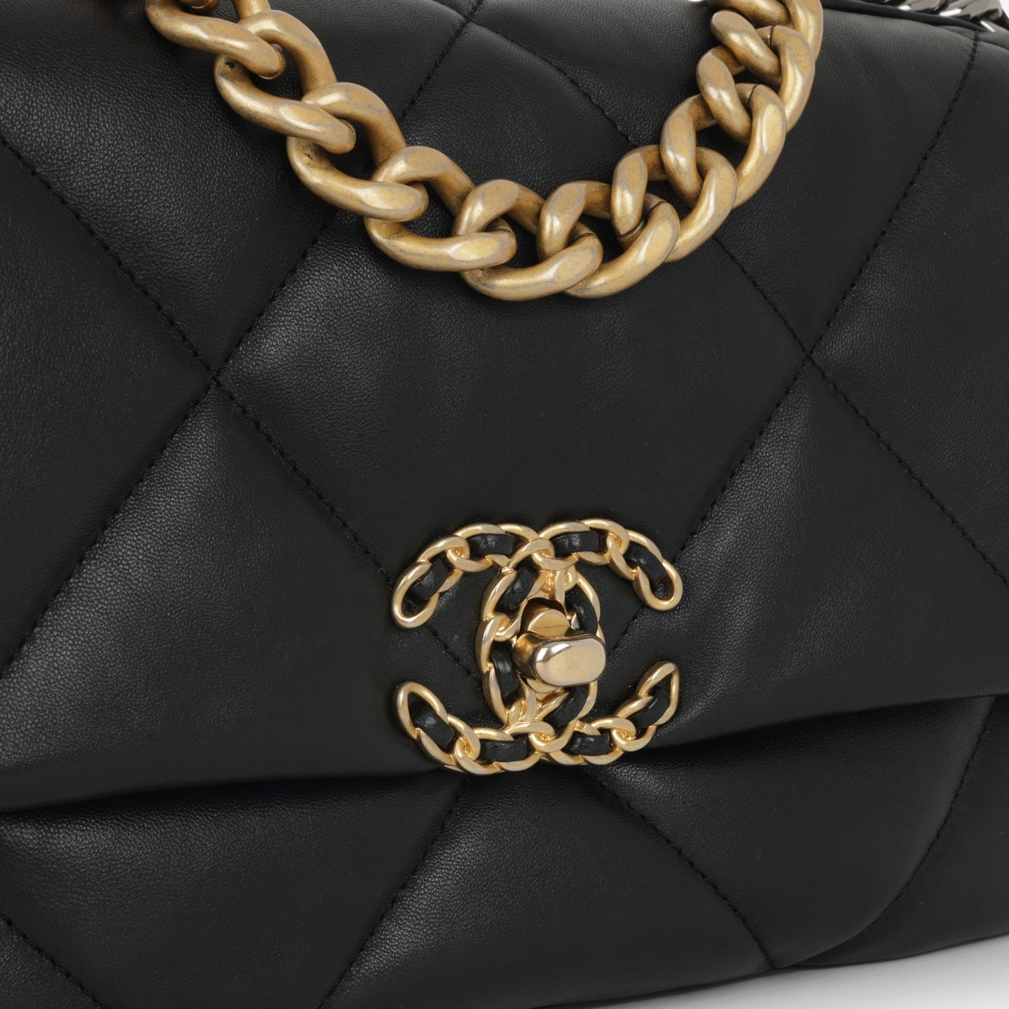 Chanel Small 19 Flap Bag - Black Lambskin | Gold & Silver Hardware