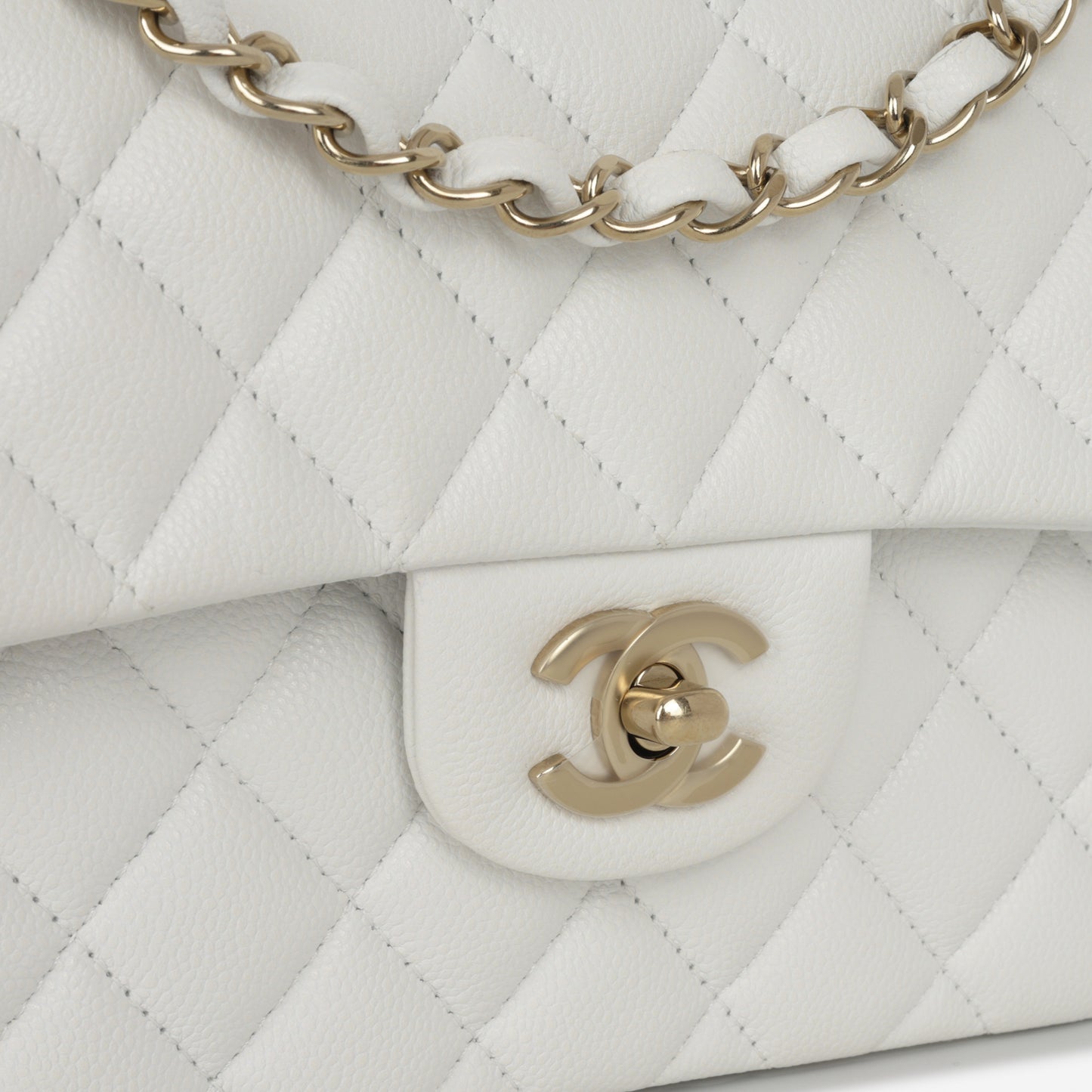 Chanel Small Classic Flap - White Caviar | Champagne Gold Hardware