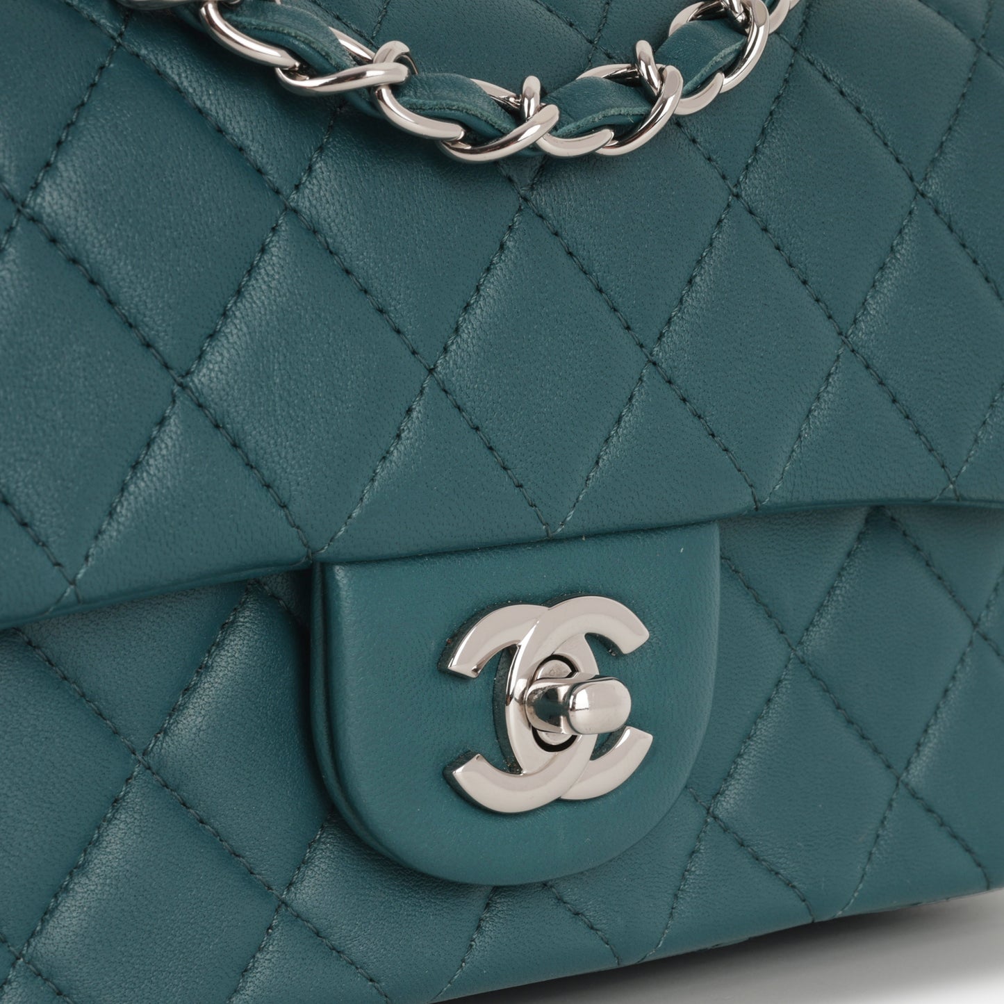 Chanel Mini Rectangular - Teal Lambskin | Silver Hardware
