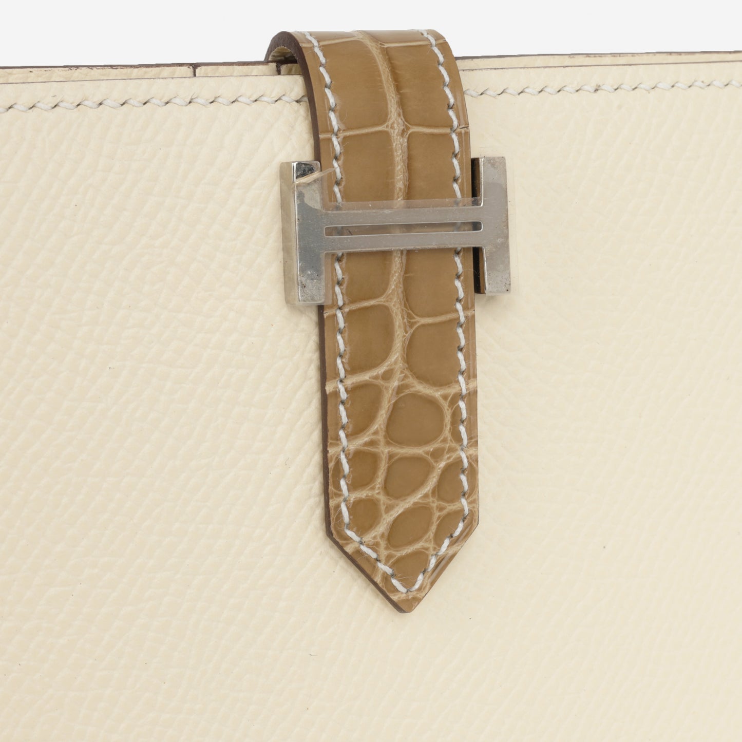 Hermès Bearn Compact Wallet - Nata Epsom / Beige Sable Alligator | Palladium Hardware