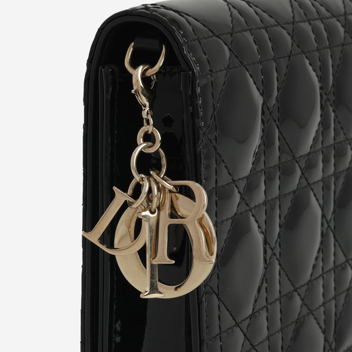 Lady Dior Pouch - Black Patent Cannage | Champagne Gold Hardware