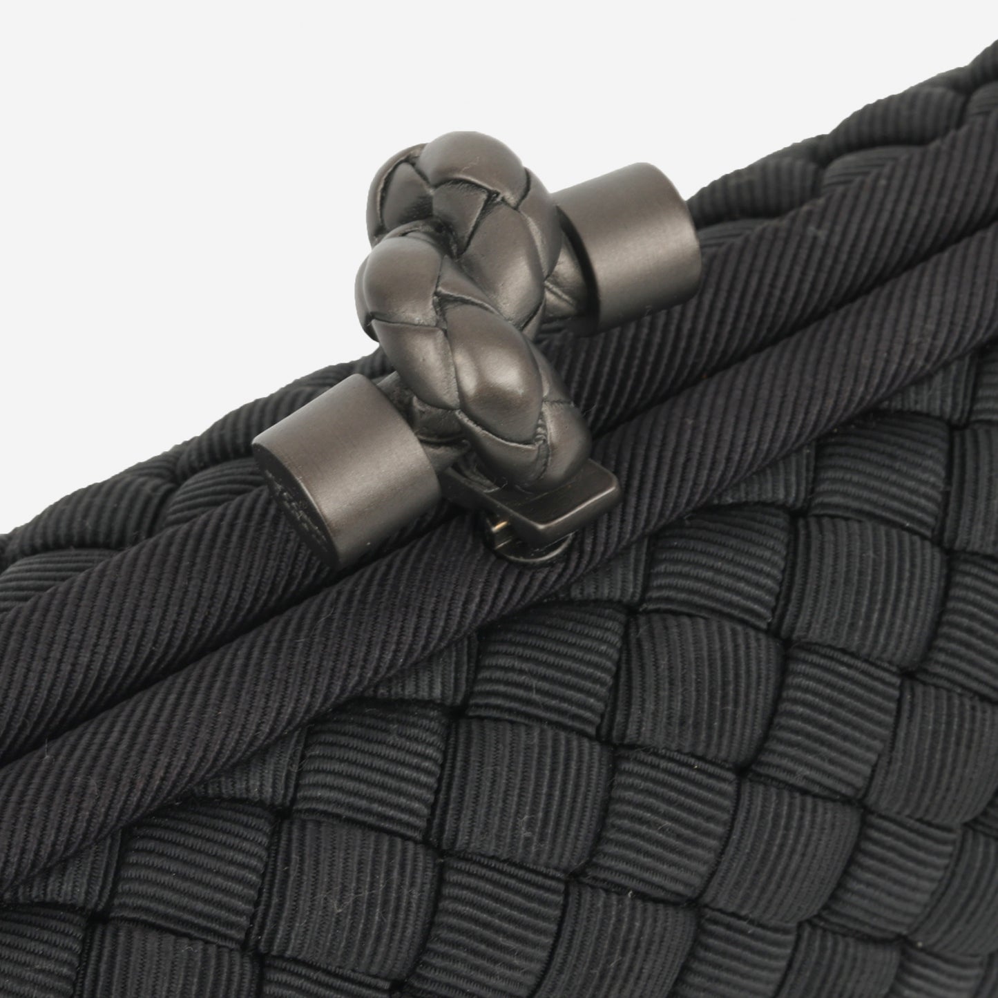 Bottega Long Knot Clutch - Black Fabric | Gunmetal Hardware