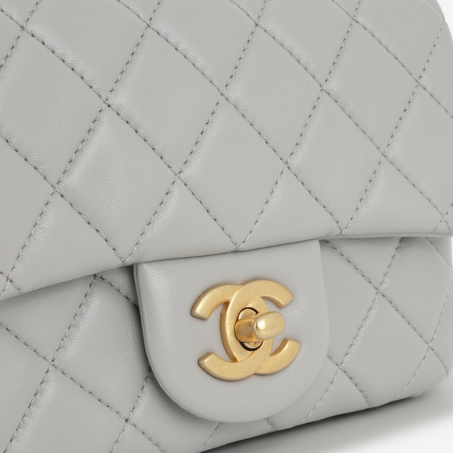 Chanel Mini Flap Square Pearl Crush - Grey Lambskin | Gold Hardware