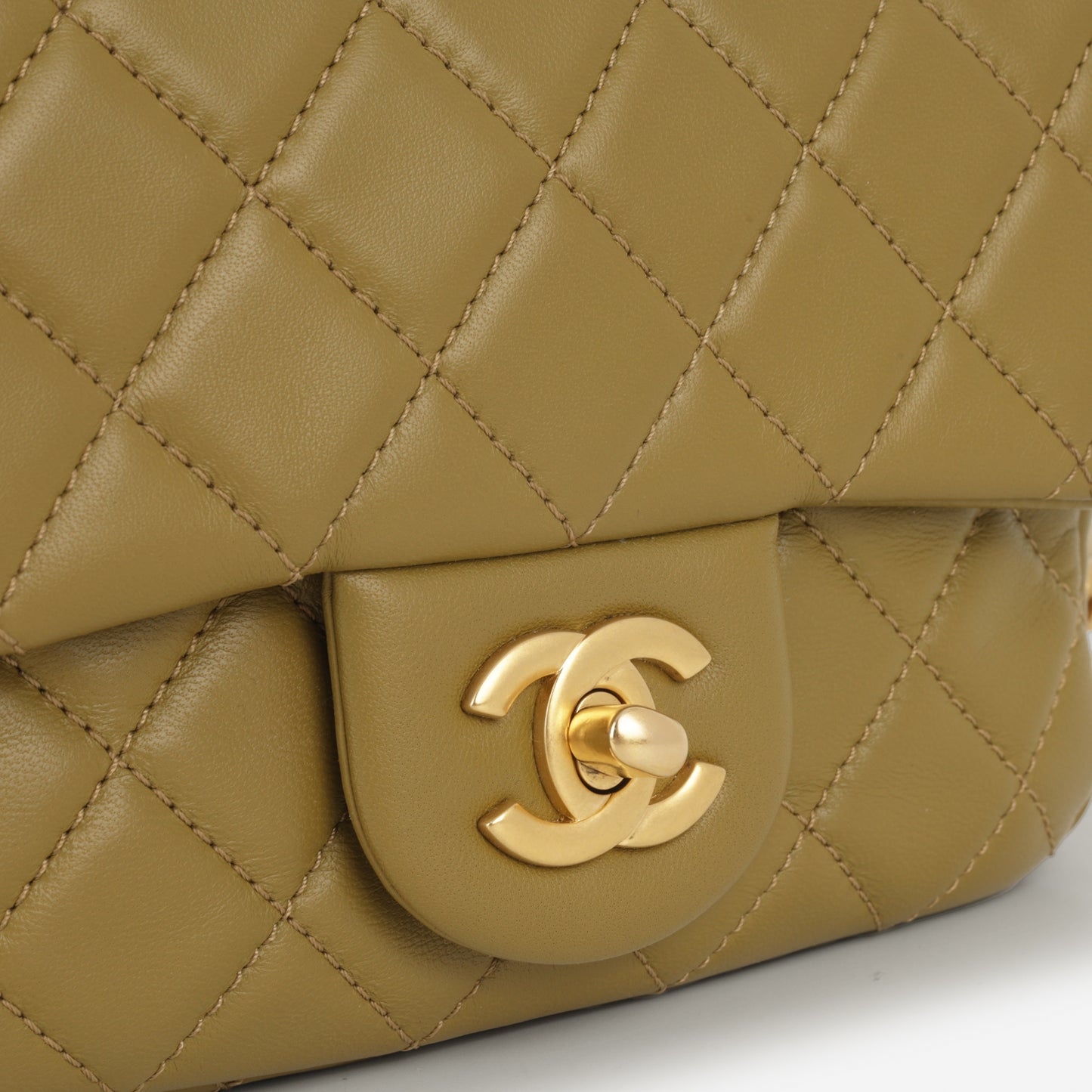 Chanel Mini Flap Square Pearl Crush - Olive Green Lambskin | Gold Hardware