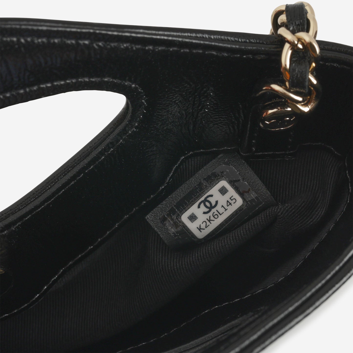 Nano 31 Clutch on Chain - Black Glazed Calfskin | Champagne Gold Hardware - Bagista