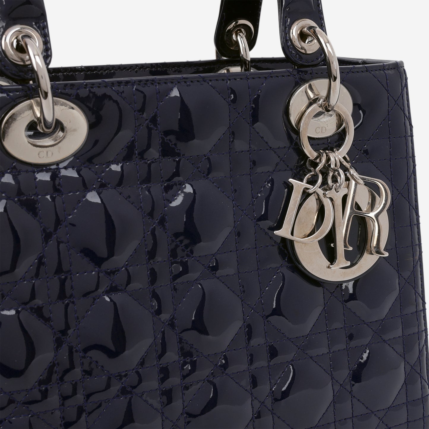 Medium Lady Dior - Navy Patent Calfskin | Silver Hardware