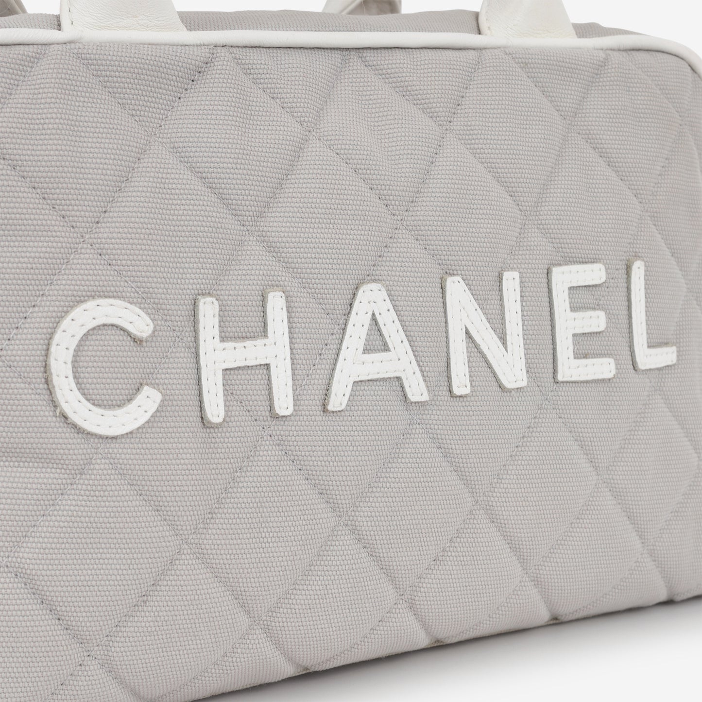Chanel Vintage Mini Boston Bowling Bag - Grey Canvas | Silver Hardware