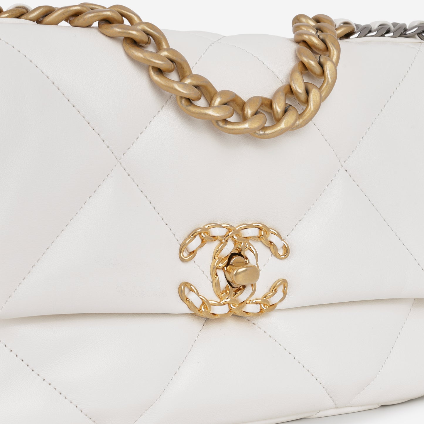 Chanel Small 19 Flap - White Lambskin | Gold Hardware - Bagista