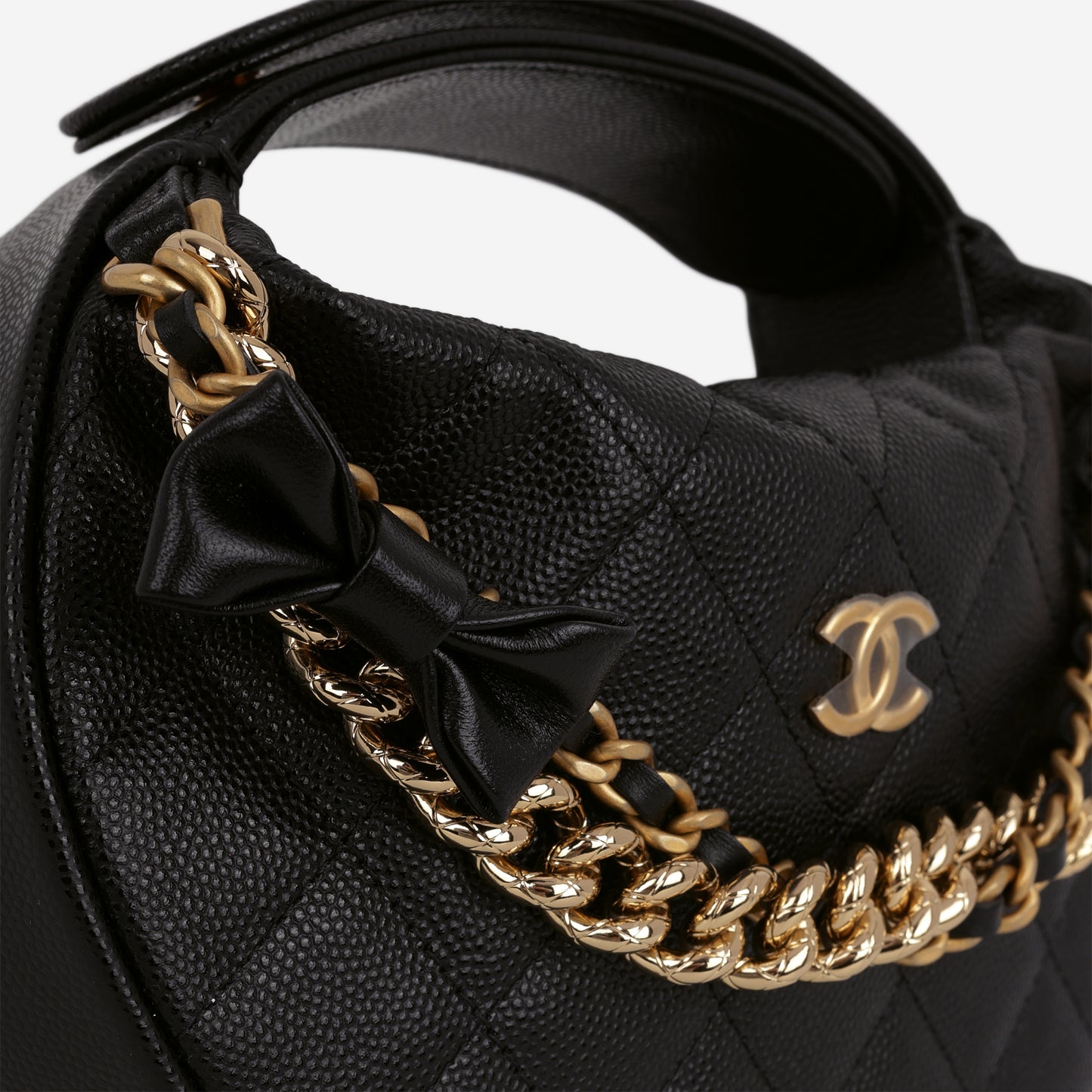 Chanel Mini Bow Hobo Pouch - Black Caviar | Gold Hardware
