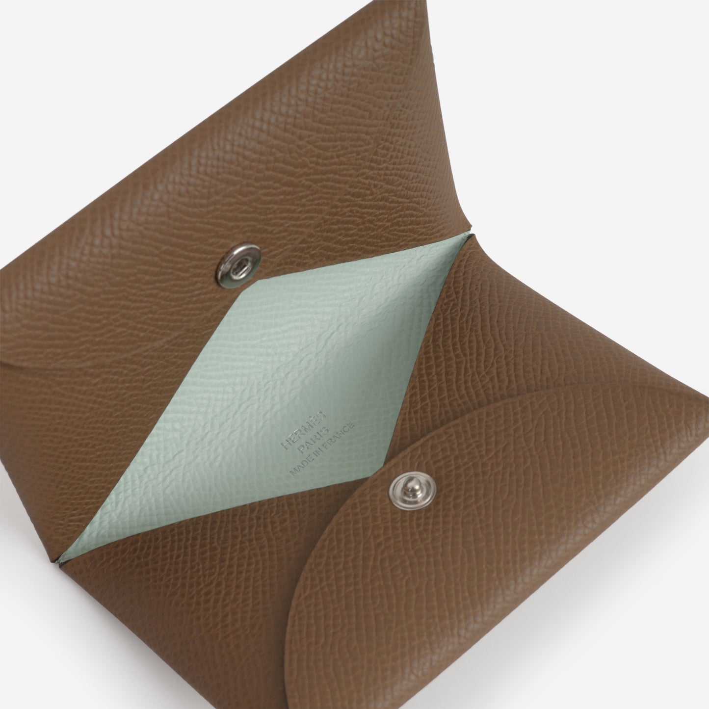 Hermès Calvi Card Holder Verso - Alezan Epsom / Peppermint Interior | Palladium Hardware - Bagista