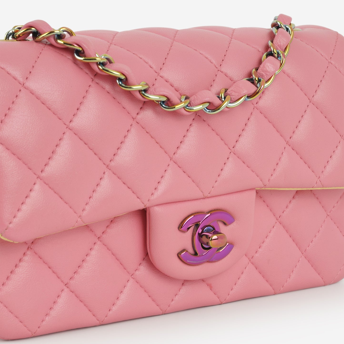 Chanel Mini Flap Rectangular - Pink / Yellow Lambskin | Rainbow Hardware - Bagista