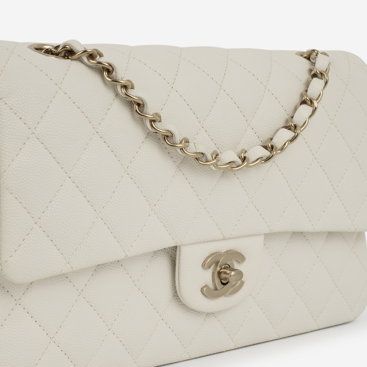 Chanel Medium Classic Flap - Off White Caviar | Champagne Gold Hardware - Bagista