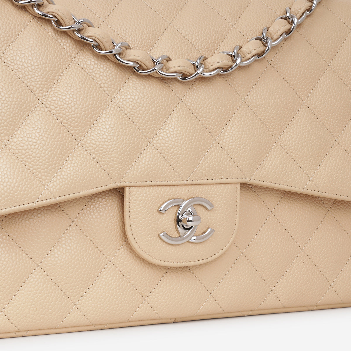 Chanel Jumbo Classic Flap - Beige Caviar | Silver Hardware