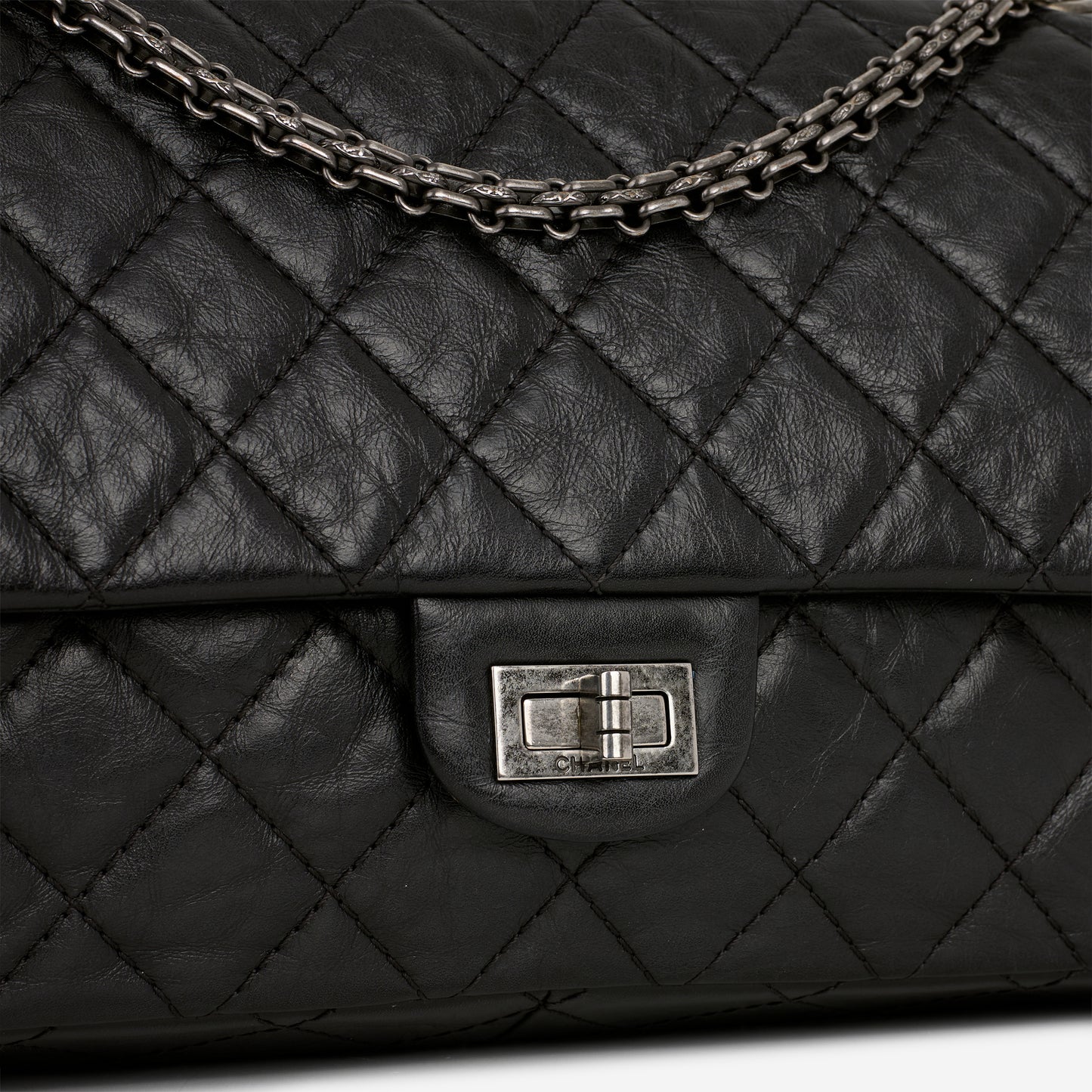Chanel 2.55 Reissue 224 - Black Crumpled Calfskin | Silver Hardware - Bagista