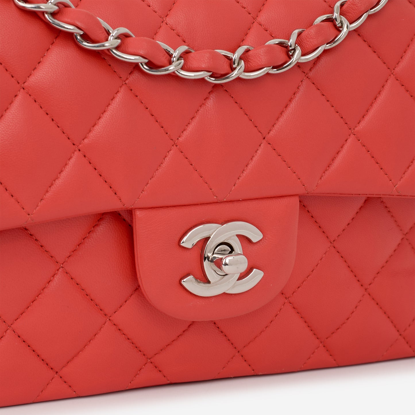 Chanel Small Classic Flap - Red Lambskin | Silver Hardware - Bagista