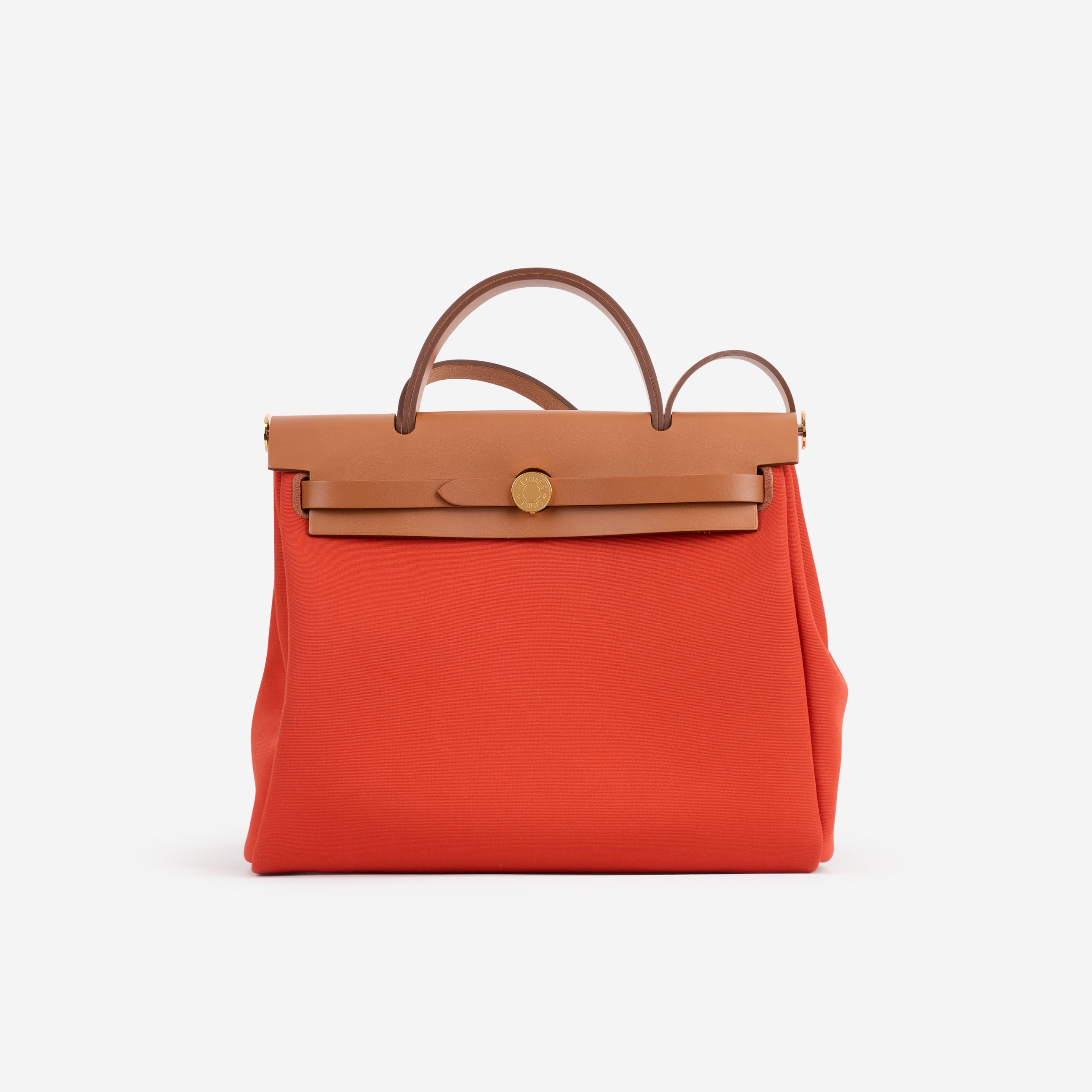 Hermès Herbag 31 Orange Mecano Cuivre Canvas Fauve Hunter Gold
