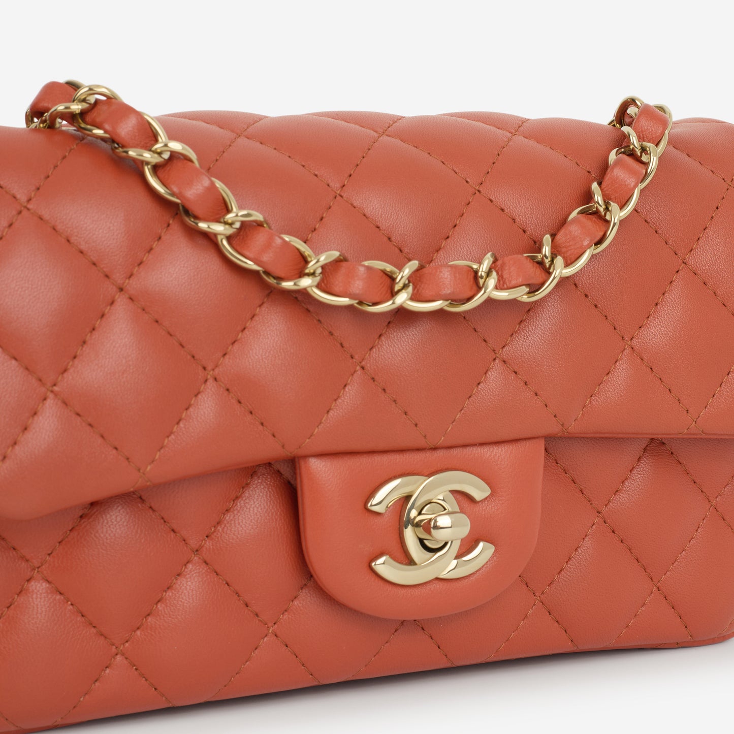 Chanel Mini Rectangular Brick Red Lambskin | Champagne Gold Hardware - Bagista