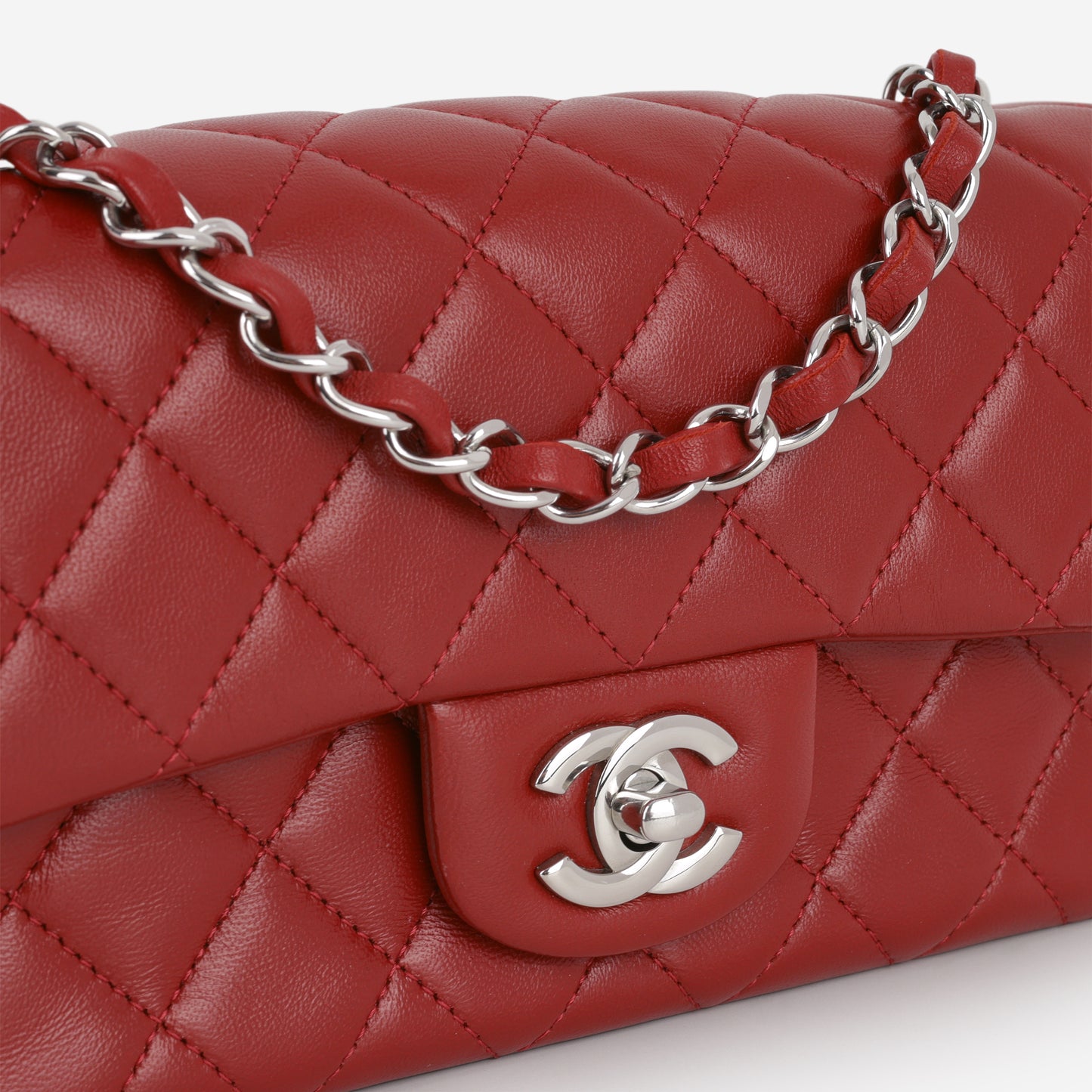 Mini Rectangular - Red Lambskin | Silver Hardware - Bagista