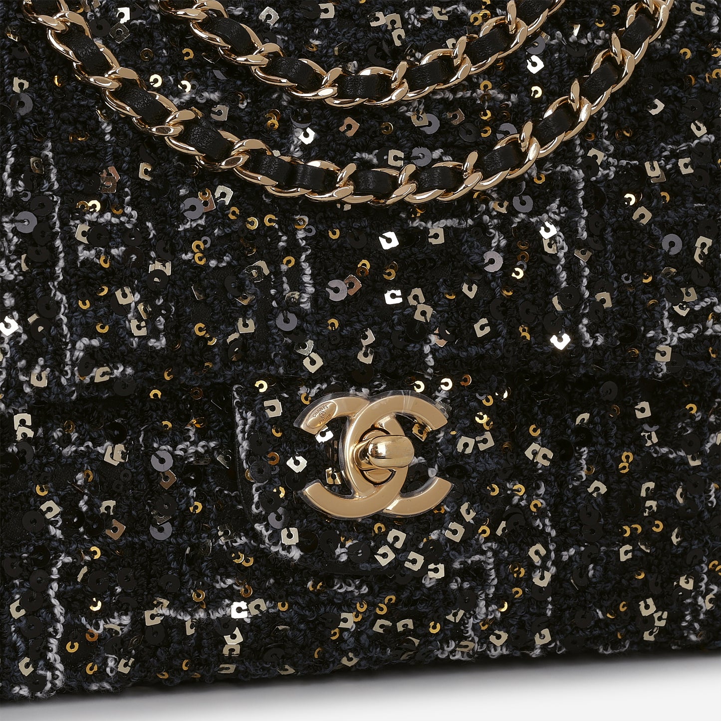 Chanel 24K Small Sequin Flap - Navy / Gold / Multi Sequins | Gold Hardware