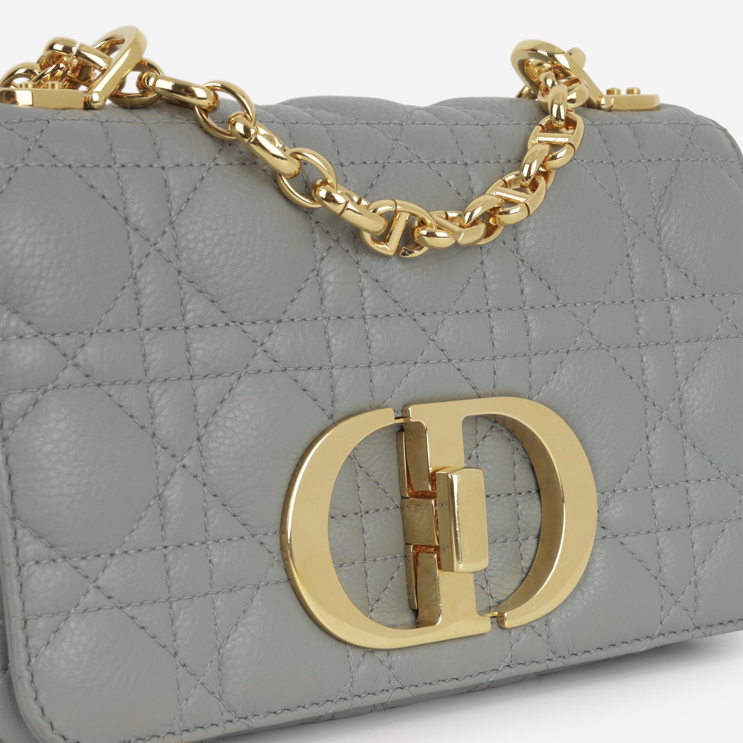 Dior Small Caro Bag - Stone Grey Cannage Calfskin | Gold Hardware