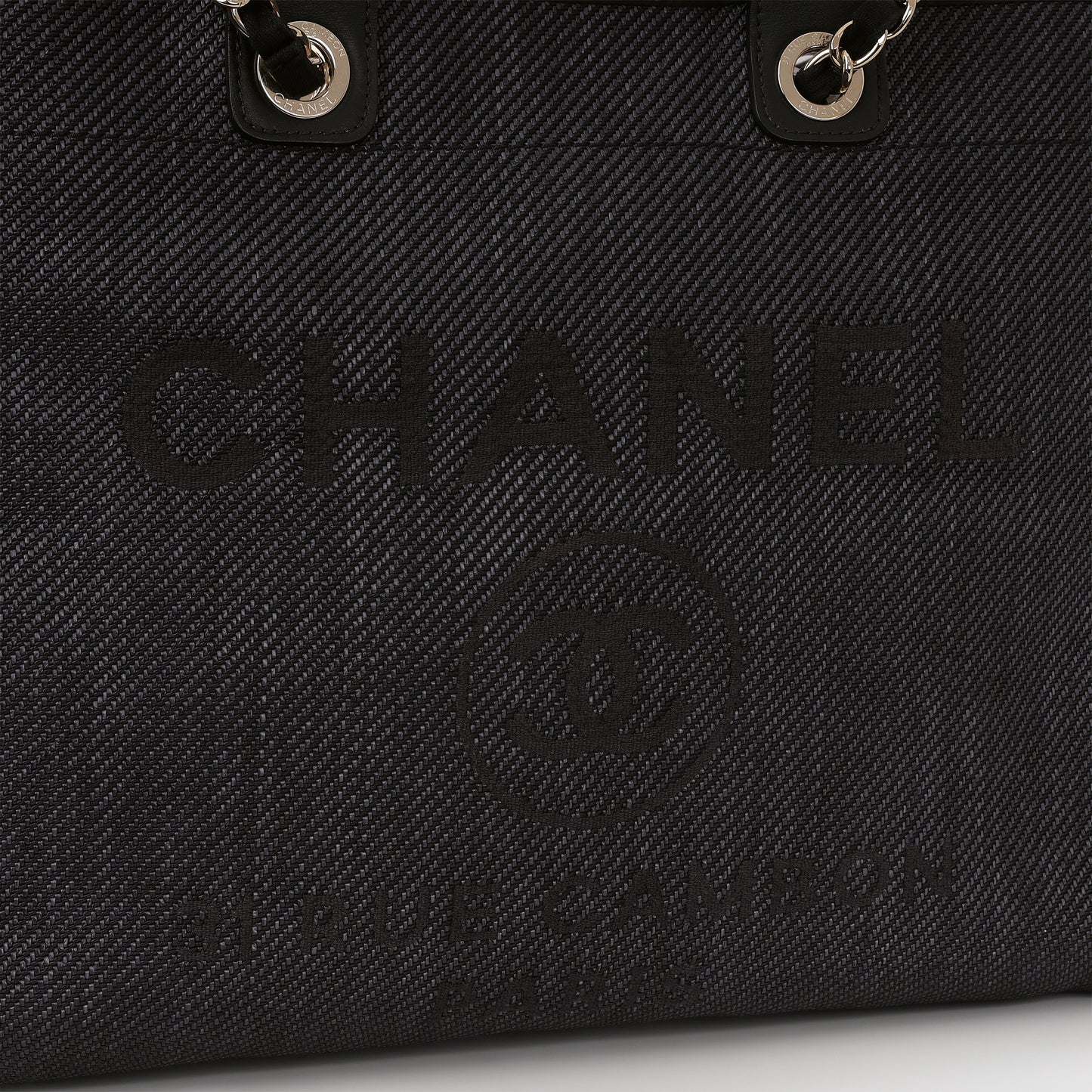 Chanel Large Deauville - Navy Raffia / Canvas | Champagne Gold Hardware