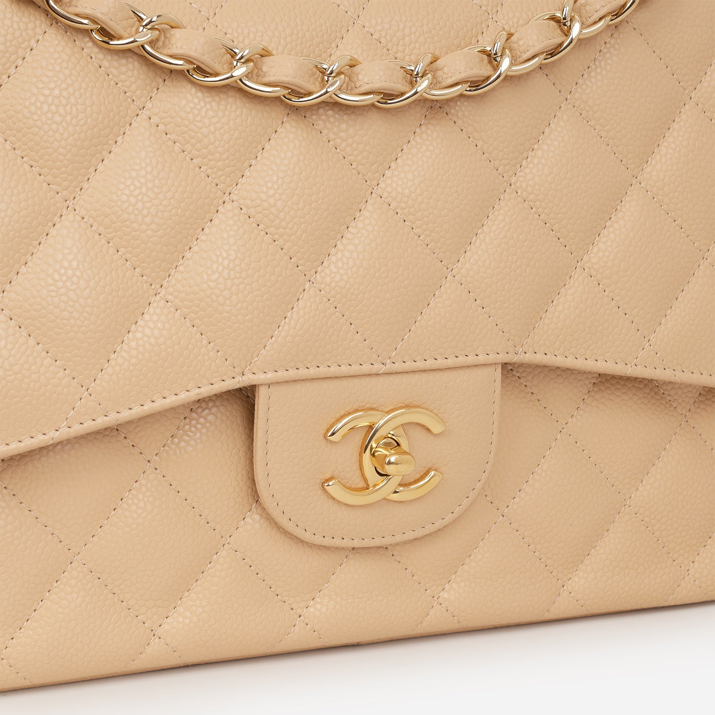 Chanel Classic Jumbo Double Flap - Beige Caviar | Gold Hardware