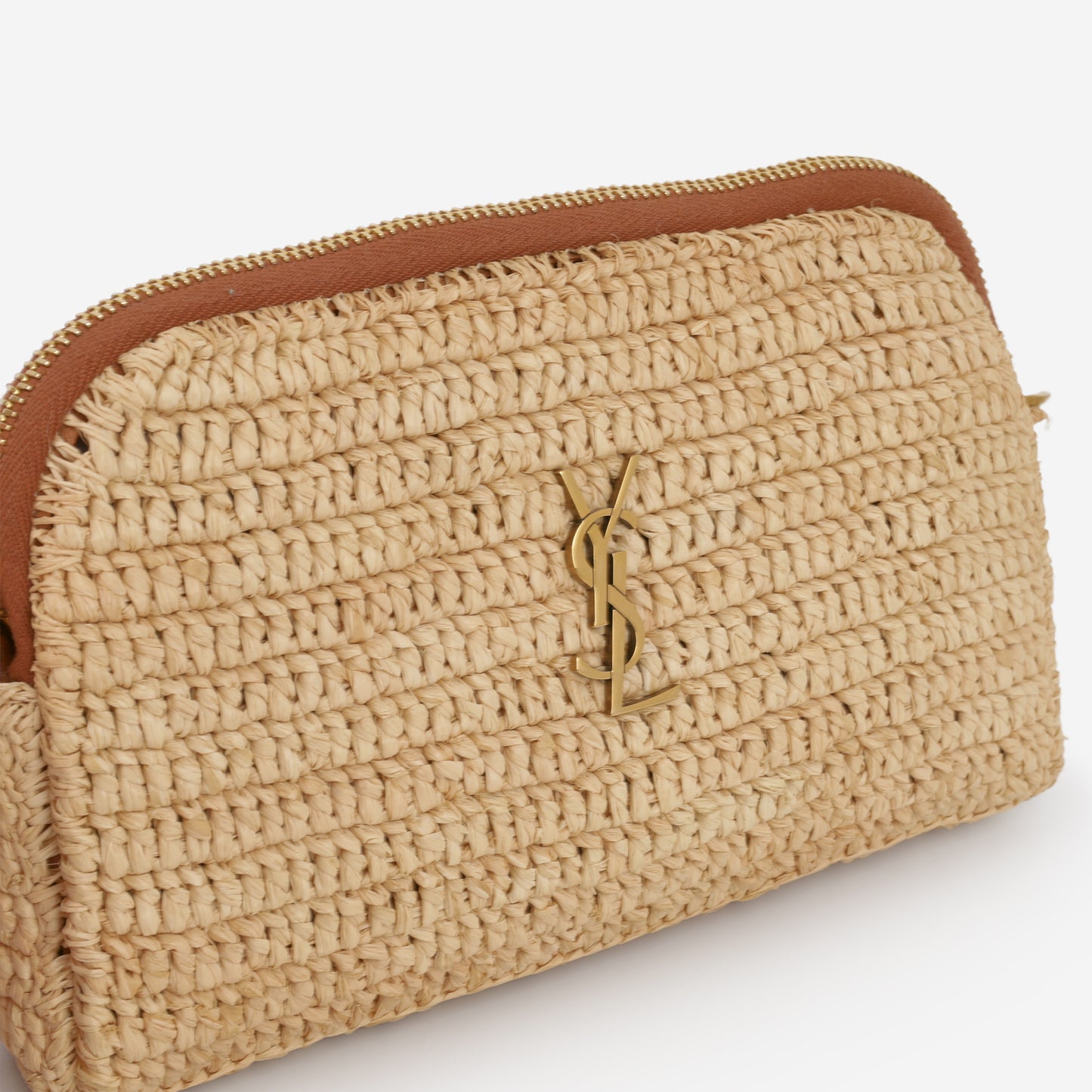 Saint Gaby Zipped Pouch - Raffia / Brown Leather Trim | Gold Hardware