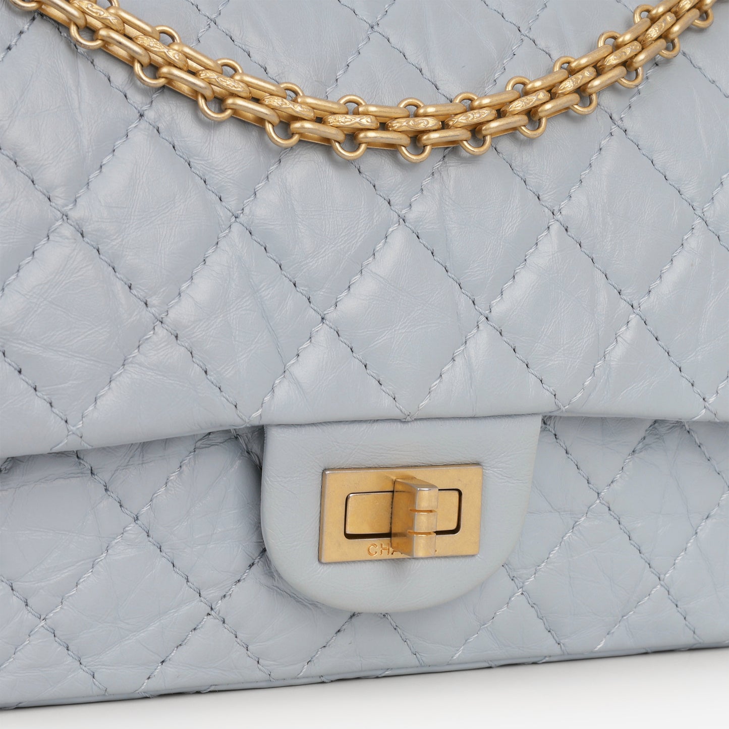 Chanel 2.55 Re-Issue 225 - Light Blue Crumpled Calfskin | Antique Gold Hardware