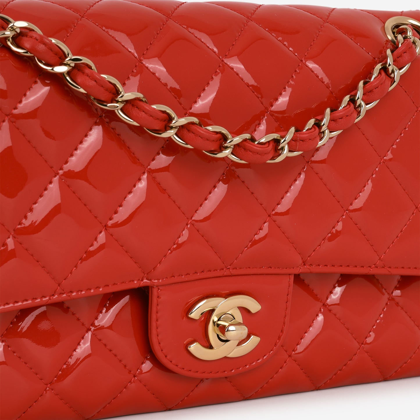 Chanel Medium Classic Flap - Red Patent | Champagne Gold Hardware