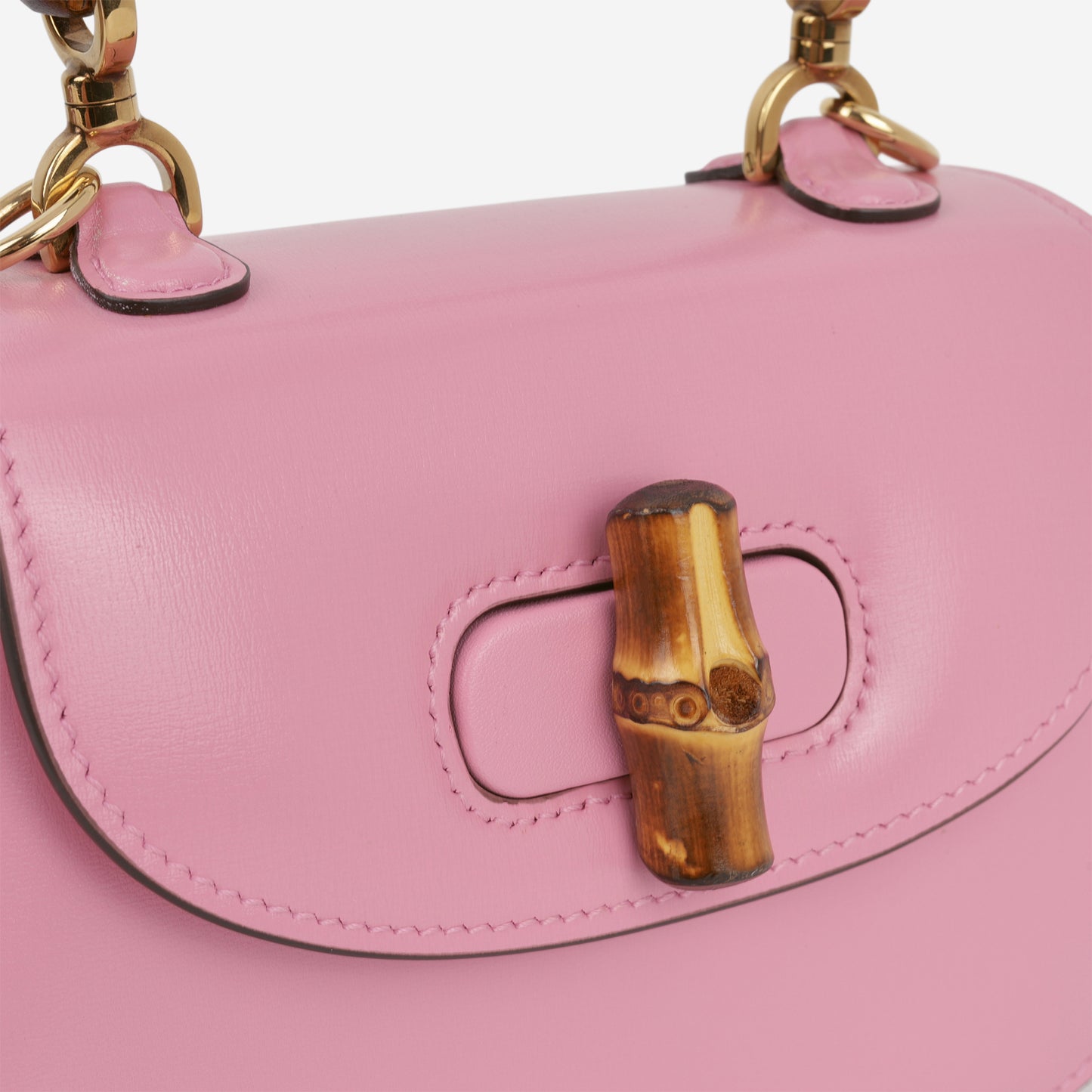 Gucci Mini Bamboo Top Handle - Pink Calfskin | Gold Hardware - Bagista