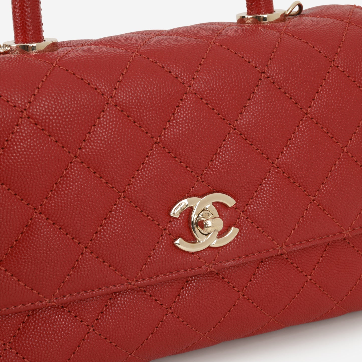 Chanel Small Coco Handle - Red Caviar | Champagne Gold Hardware