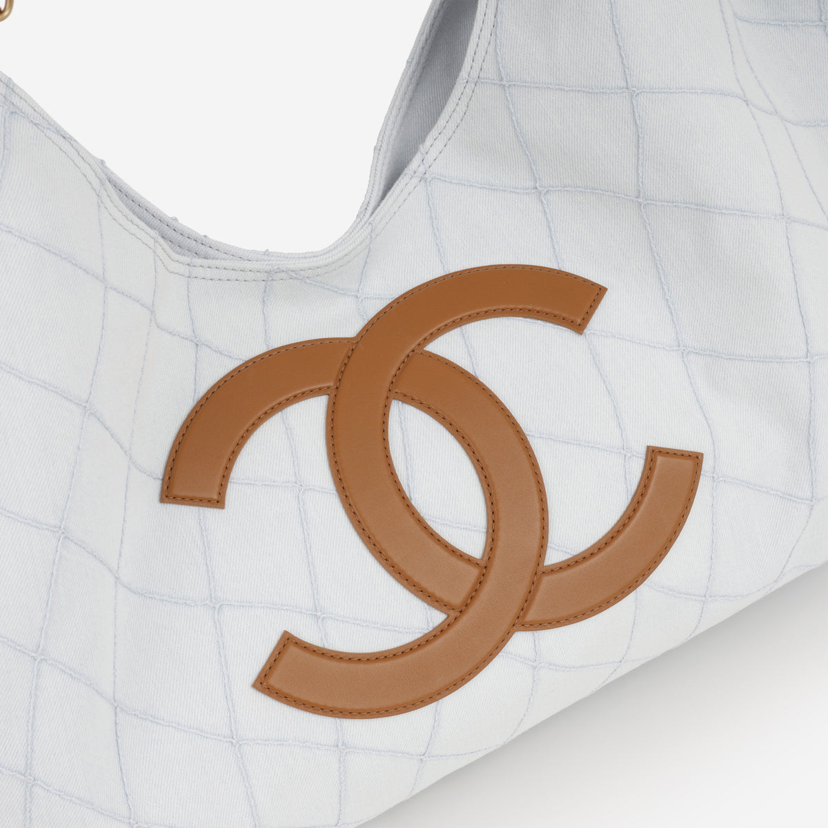Chanel Coco Beach Tote - Light Quilted Denim / Brown Lambskin Trim | Gold Hardware