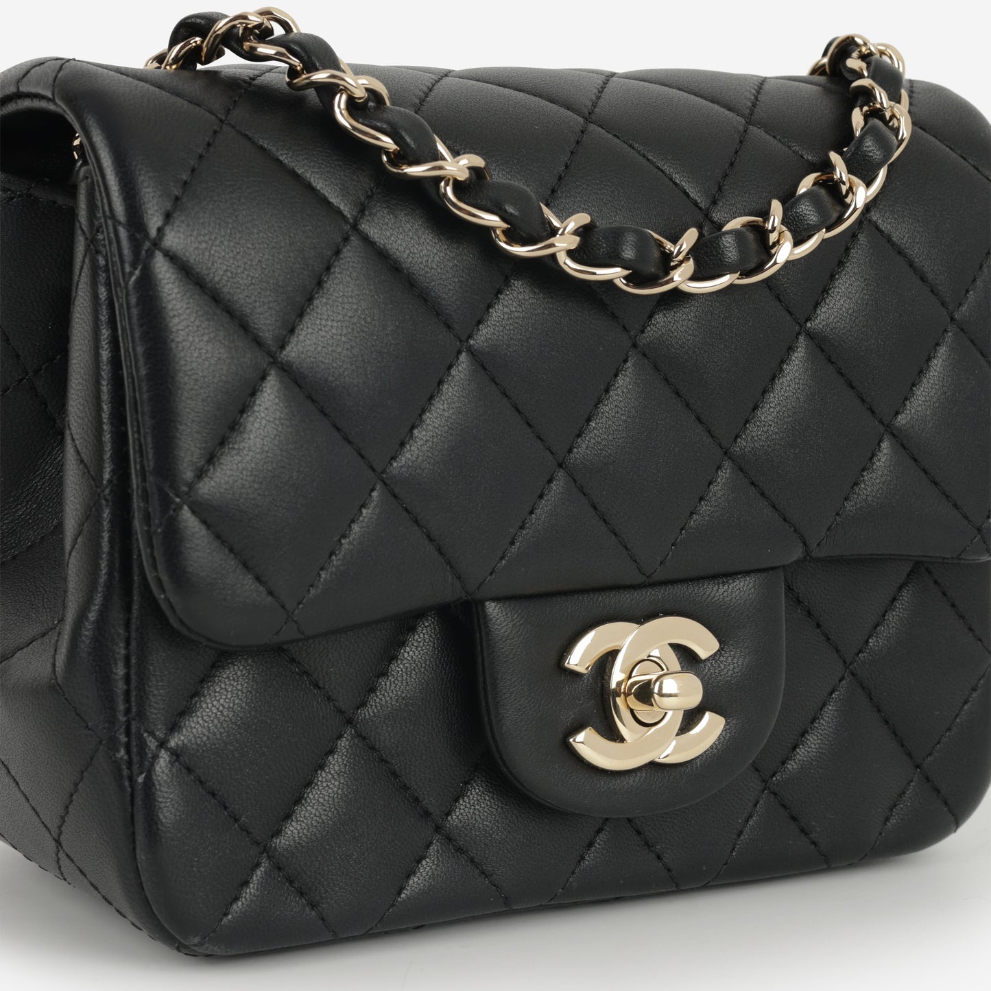 Chanel Mini Square - Black Lambskin | Champagne Gold Hardware