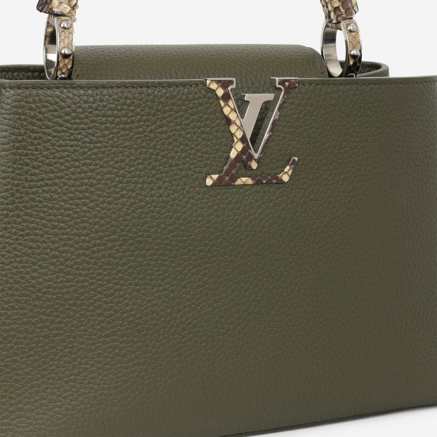 Louis Vuitton Capucines MM - Khaki Taurillon / Python Handle | Silver Hardware