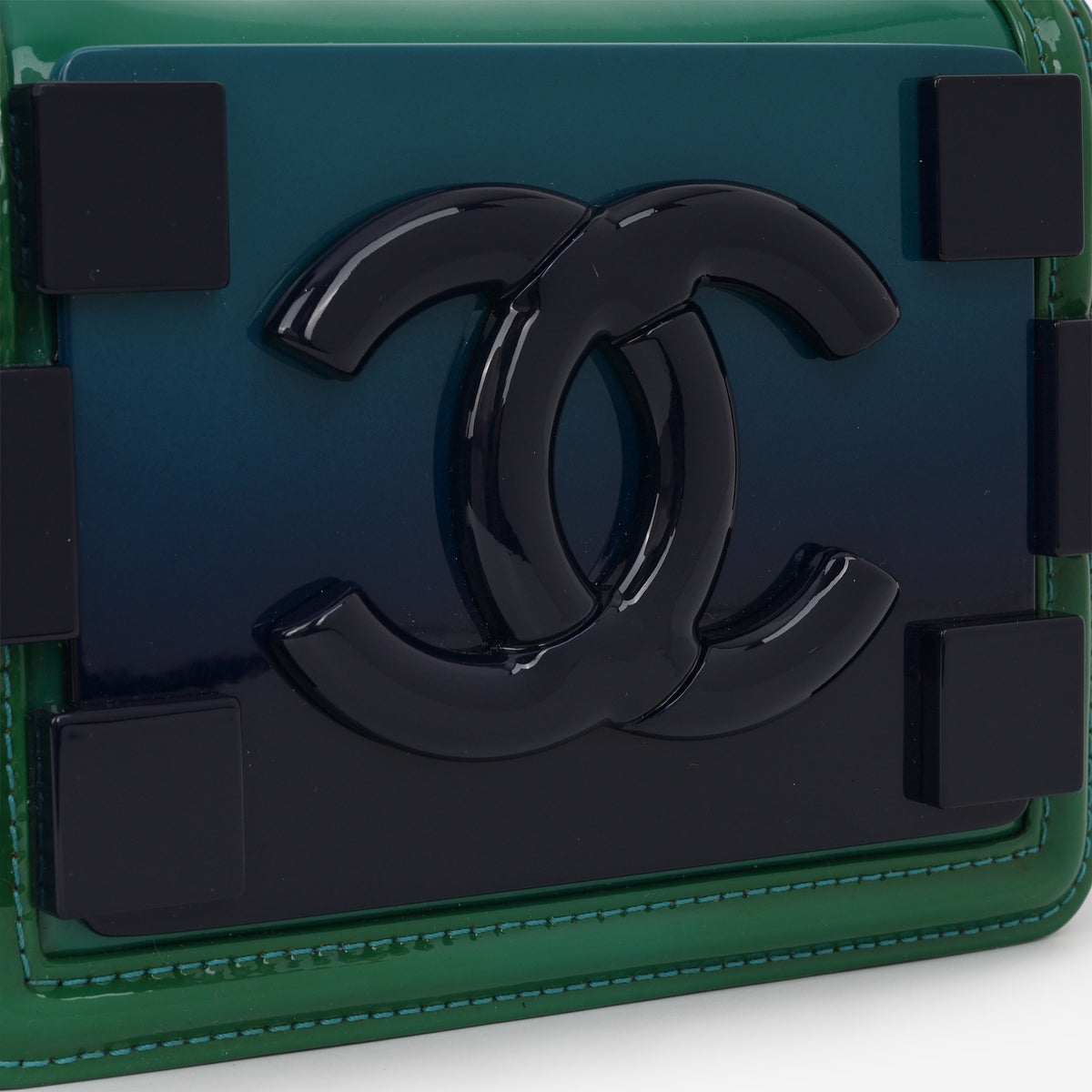 Chanel Brick Boy Bag - Green / Blue Ombre Patent | Silver Hardware
