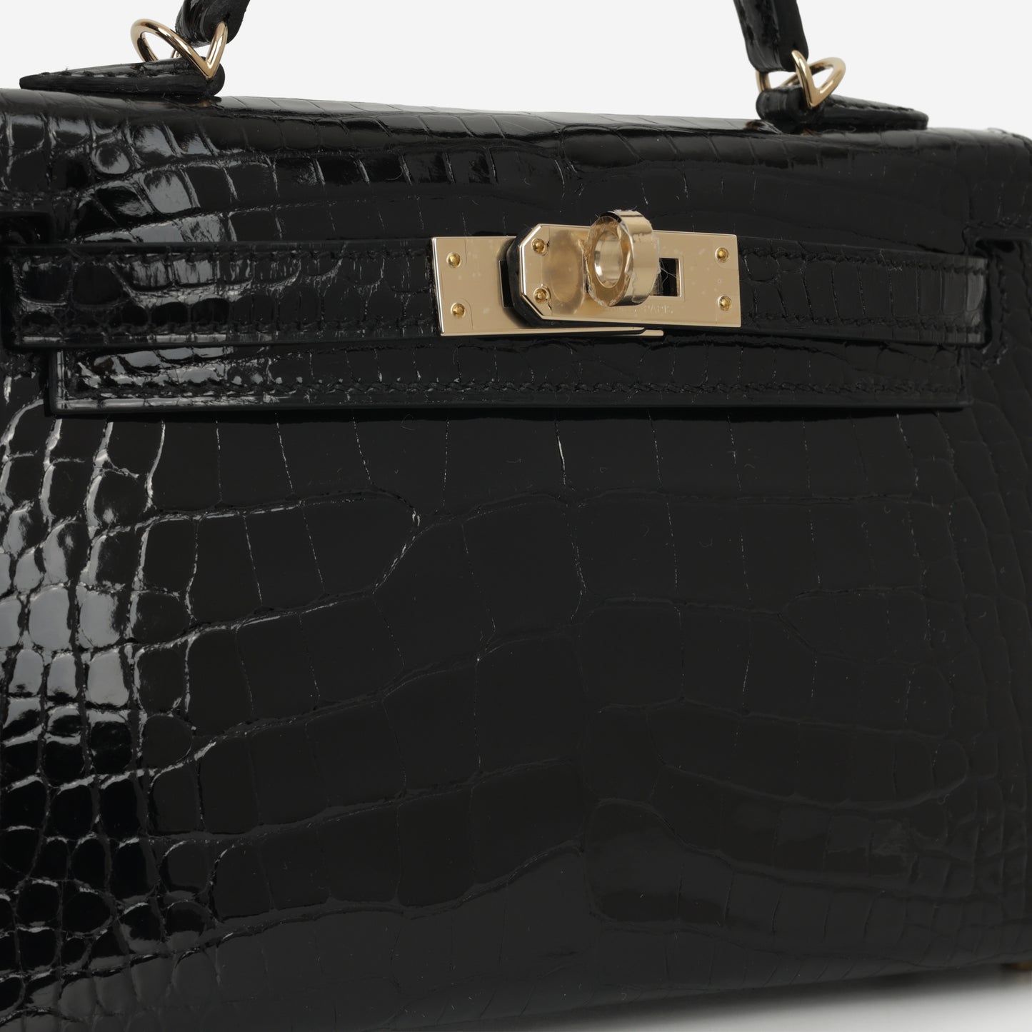 Hermès HSS Mini Kelly 20cm - Black Shiny Alligator / Bordeaux Interior | Permabrass Hardware